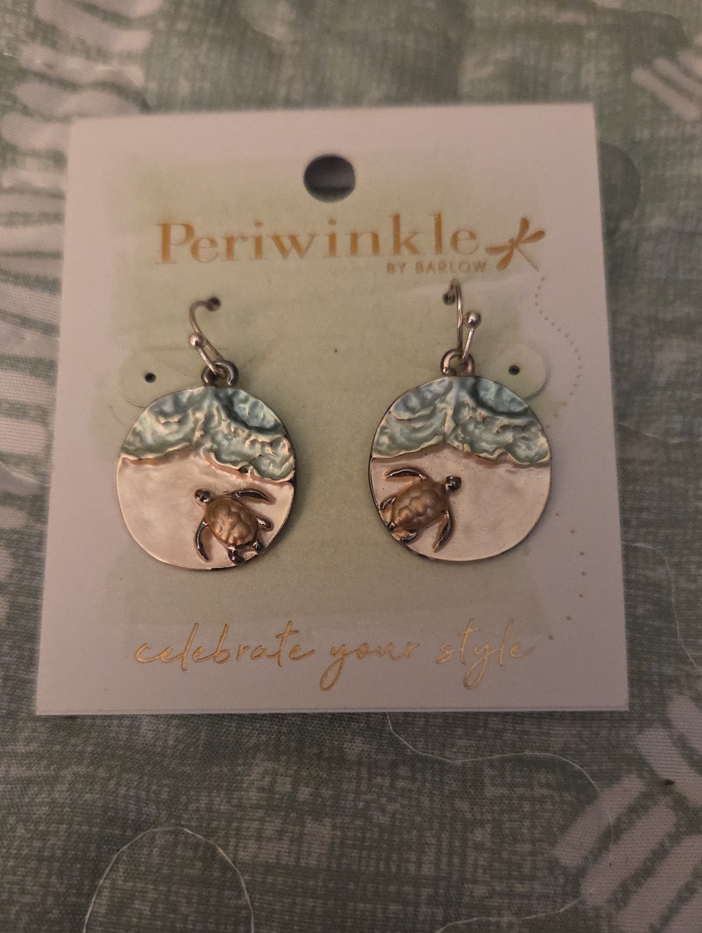 Periwinkle by Barlow Round Sea Turtle Earrings - Blue, Gold, Cream